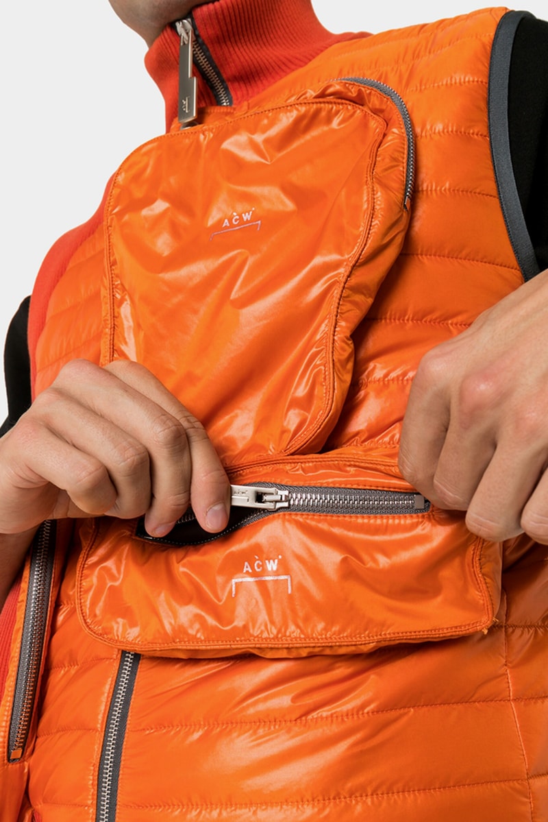 A-COLD-WALL* Asymmetric Pocket Padded Gilet Orange Pockets Ribbed Details Zippers Pouches 