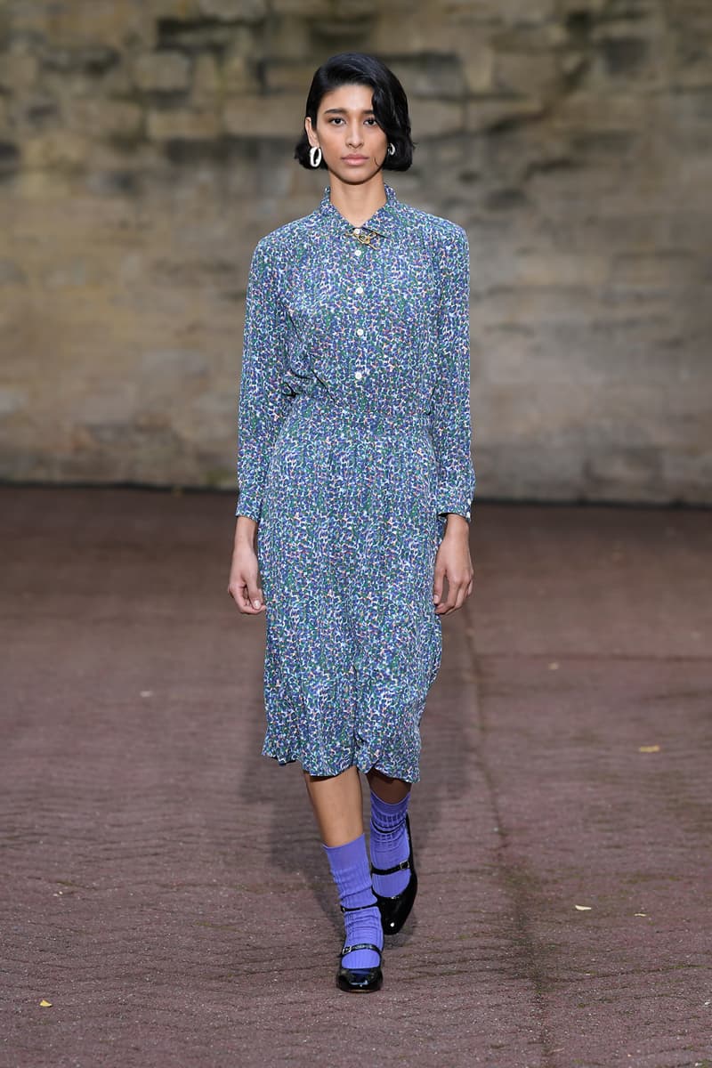 A.P.C. Spring/Summer 2020 Collection Runway Show Paris Fashion Week Shirts Pants Dresses Jackets Blue Green Beige Floral Monochrome Khaki Suicoke Sandals DEPA Hats Socks