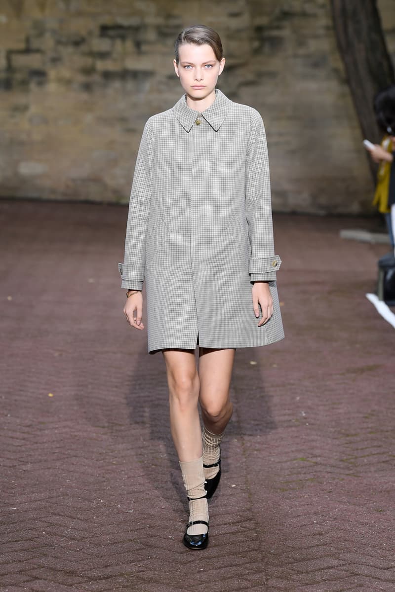 A.P.C. Spring/Summer 2020 Collection Runway Show Paris Fashion Week Shirts Pants Dresses Jackets Blue Green Beige Floral Monochrome Khaki Suicoke Sandals DEPA Hats Socks