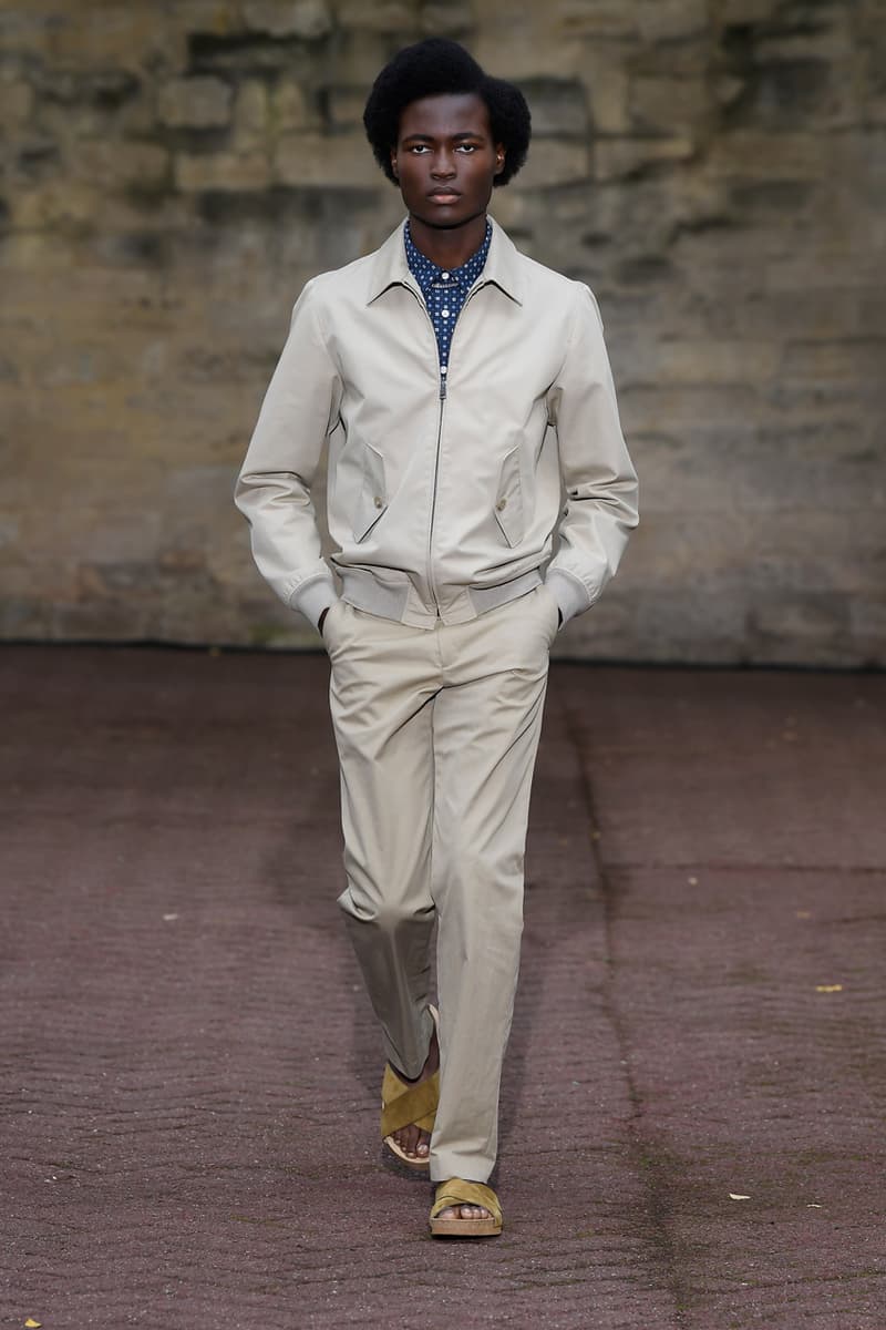 A.P.C. Spring/Summer 2020 Collection Runway Show Paris Fashion Week Shirts Pants Dresses Jackets Blue Green Beige Floral Monochrome Khaki Suicoke Sandals DEPA Hats Socks