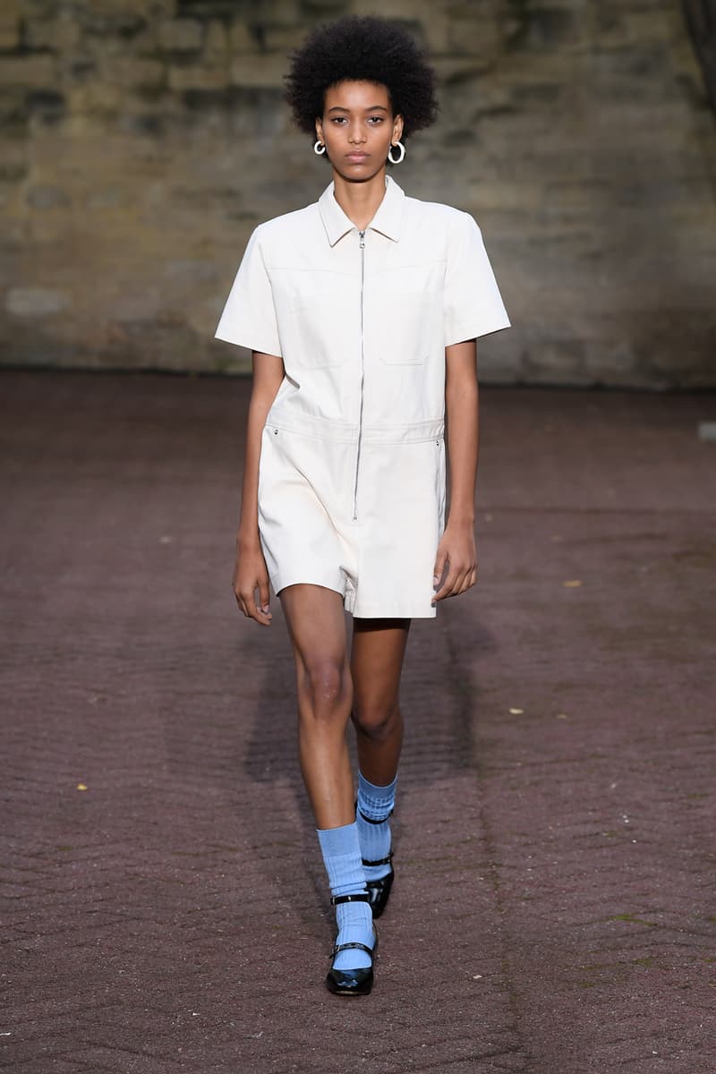 A.P.C. Spring/Summer 2020 Collection Runway Show Paris Fashion Week Shirts Pants Dresses Jackets Blue Green Beige Floral Monochrome Khaki Suicoke Sandals DEPA Hats Socks