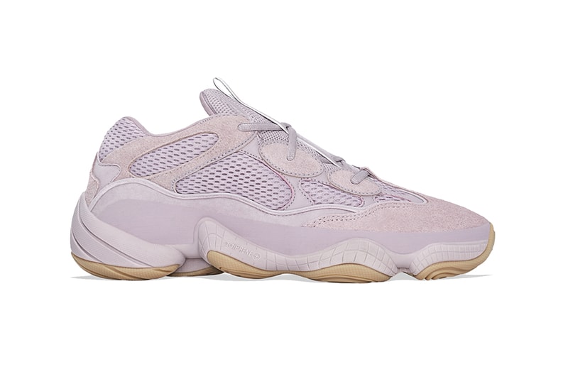 StockX adidas YEEZY Boost 500 Soft Vision Release monochromatic pink cow suede premium leather mesh makeup adiPRENE rubber gumsole overlays lace lockdowns YEEZY 500 Silhouette