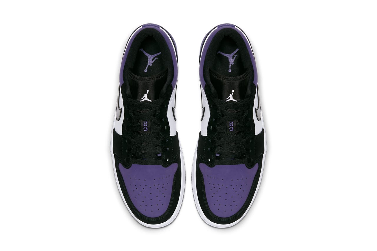 purple black and white low top 1s