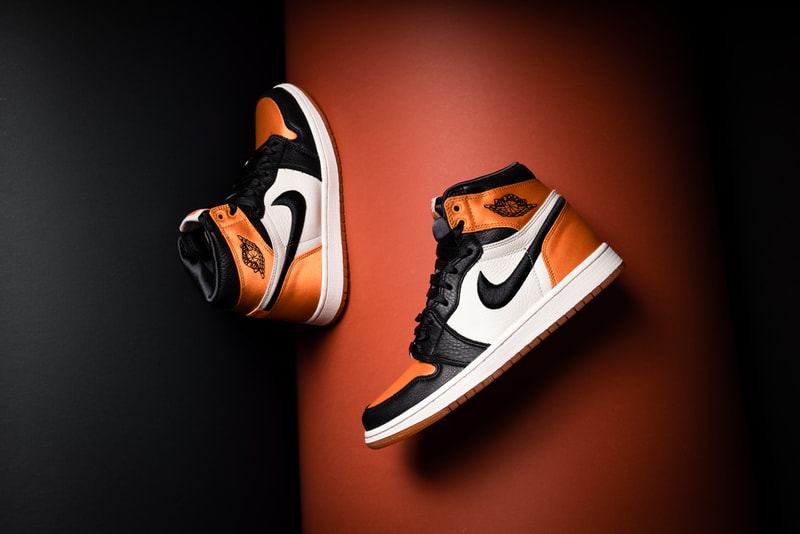 Stadium Goods Air Jordan 1 Retro High OG Shattered Backboard 3.0 Satin Shattered Backboard Reverse Shattered Backboard Original Black Orange glossy leather crinkled patent pale vanilla rubber sole