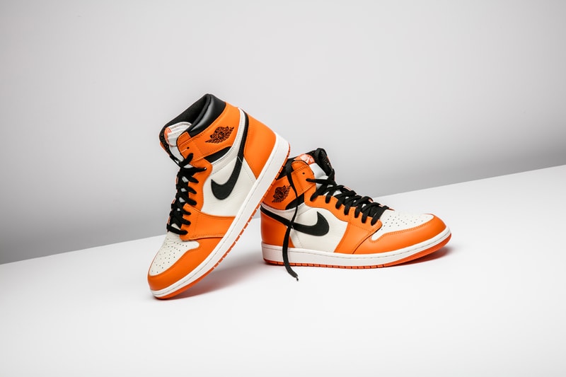 Stadium Goods Air Jordan 1 Retro High OG Shattered Backboard 3.0 Satin Shattered Backboard Reverse Shattered Backboard Original Black Orange glossy leather crinkled patent pale vanilla rubber sole