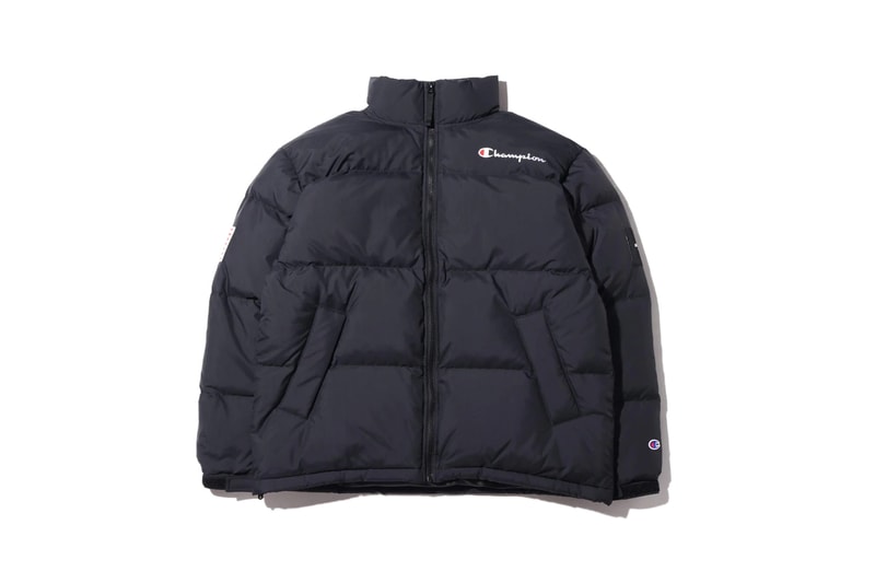 atmos lab tokyo champion fall 2019 collection capsule hoodie fleeces boa puffer down jacket hooded sweatshirt bucket hat green blue red purple 