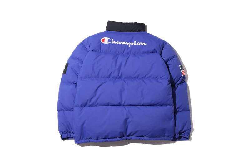 atmos lab tokyo champion fall 2019 collection capsule hoodie fleeces boa puffer down jacket hooded sweatshirt bucket hat green blue red purple 