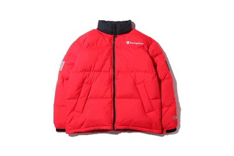 atmos lab tokyo champion fall 2019 collection capsule hoodie fleeces boa puffer down jacket hooded sweatshirt bucket hat green blue red purple 