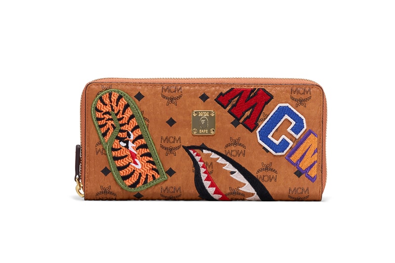 BAPE x MCM Fall Winter 2019 Collection collaborations fall winter lookbook videos ape head camo accessories bags leather goods footwear slides sandals keychains