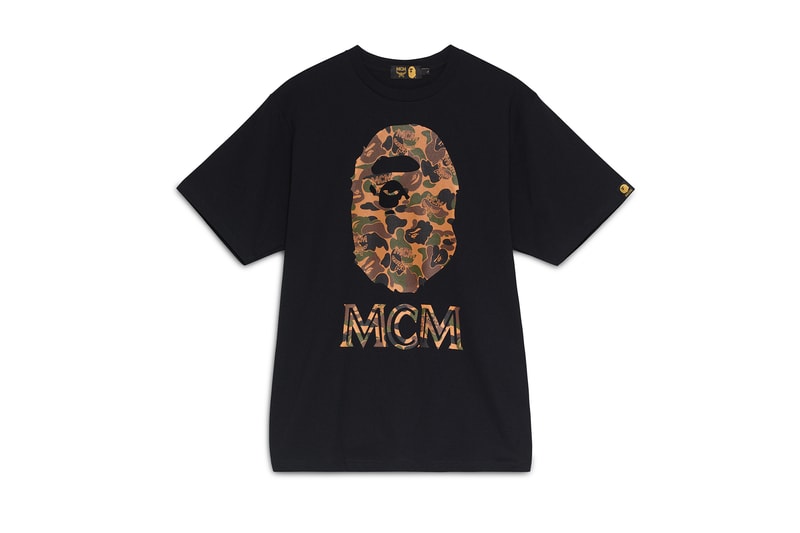 BAPE x MCM Fall Winter 2019 Collection collaborations fall winter lookbook videos ape head camo accessories bags leather goods footwear slides sandals keychains