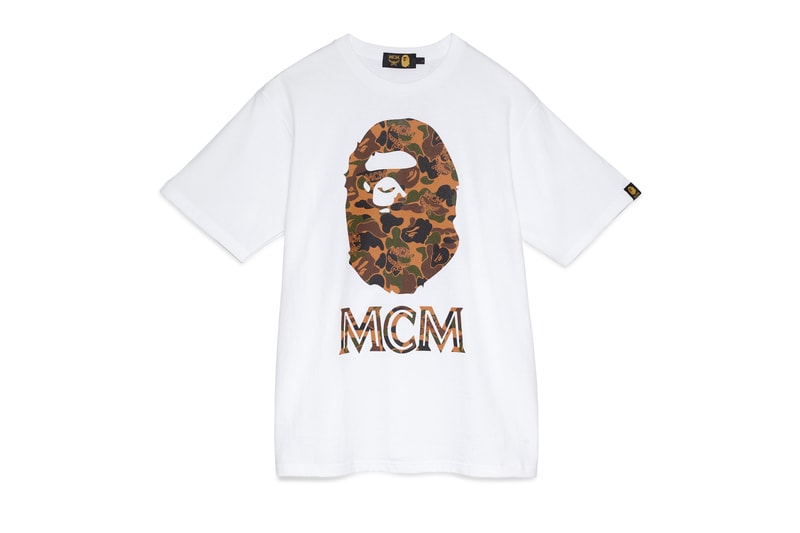 BAPE x MCM Fall Winter 2019 Collection collaborations fall winter lookbook videos ape head camo accessories bags leather goods footwear slides sandals keychains