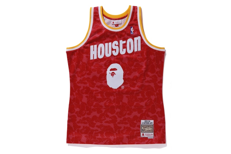 BAPE Releases New Mitchell & Ness NBA Jerseys Los Angles Lakers la Toronto raptors Houston Rockets NBA Japan Games 2019 basketball collaborations a bathing ape