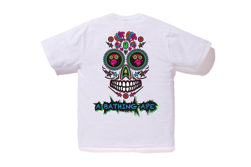 BAPE Sugar Skull "Day of the Dead" Tees a bathing ape black white t-shirts release info halloween Dias De Los Muertos ape head 