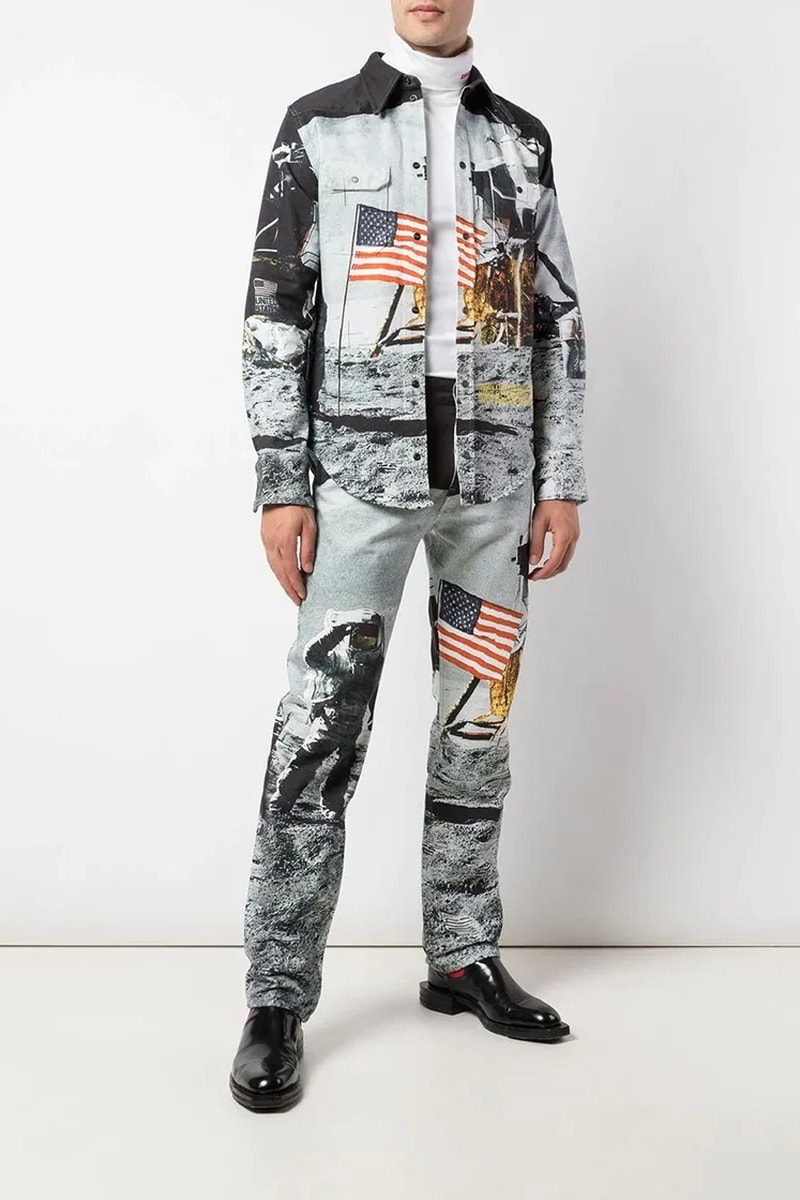 calvin klein jeans est 1978 moon landing denim shirt jeans photographic print fall winter 2019 collared top 