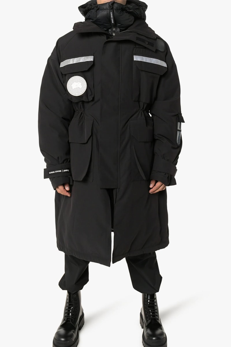 juun j juunj canada goose resolute 3 in 1 parka black expedition hooded parka coat red collaboration release waterproof wind resistant arctic tech shell down feather reflective logo 