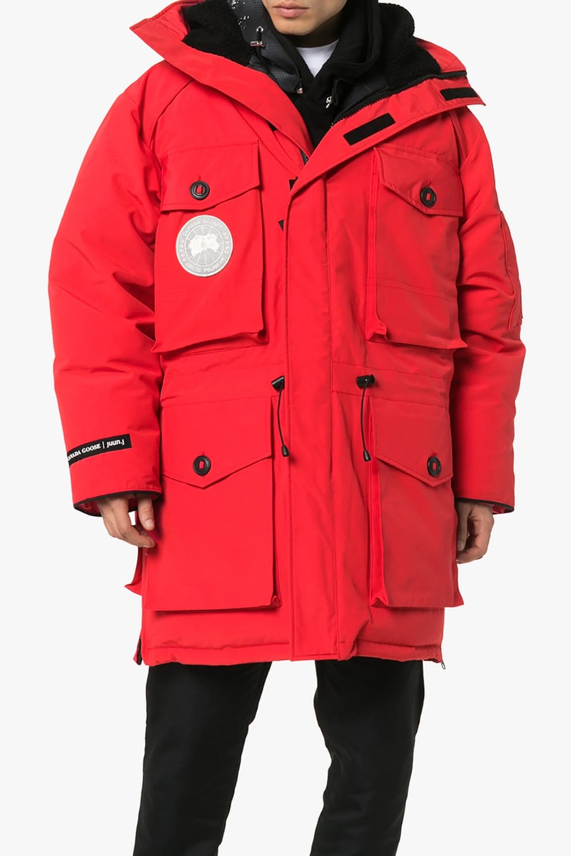 juun j juunj canada goose resolute 3 in 1 parka black expedition hooded parka coat red collaboration release waterproof wind resistant arctic tech shell down feather reflective logo 