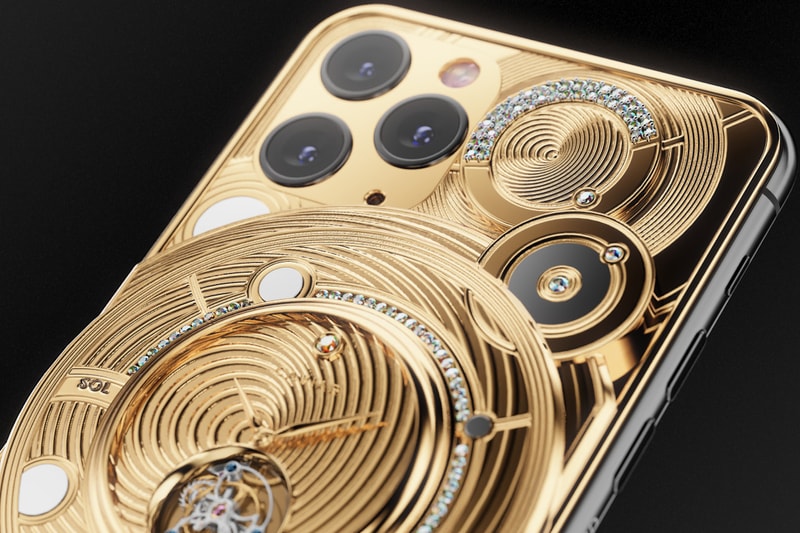Caviar $70,000 USD Gold-Encrusted iPhone 11 Pro Discovery Solarius custom diamond clockwork mechanism tourbillon mars terra lunar rock stone Tsarev moon apple
