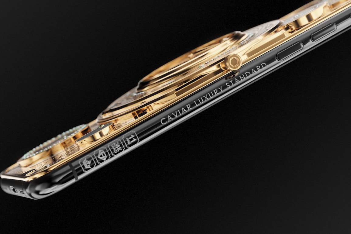Caviar $70,000 USD Gold-Encrusted iPhone 11 Pro Discovery Solarius custom diamond clockwork mechanism tourbillon mars terra lunar rock stone Tsarev moon apple