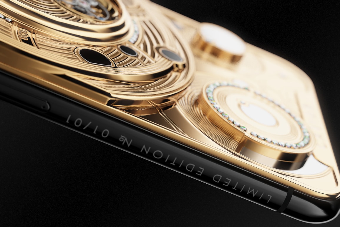 Caviar $70,000 USD Gold-Encrusted iPhone 11 Pro Discovery Solarius custom diamond clockwork mechanism tourbillon mars terra lunar rock stone Tsarev moon apple