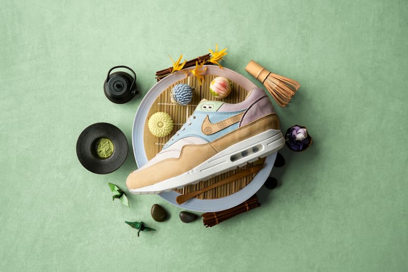 Ryustyler Chase Shiel "Wagashi" Air Max 1s Info Pastel Pink Blue Green Beige Tan Leather Chrysanthemum