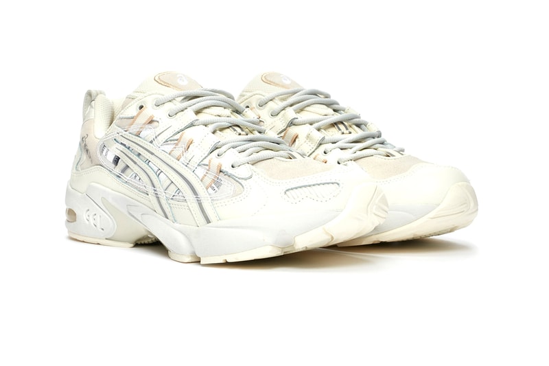 Chemist Creations x ASICS GEL-KAYANO 5 OG "Marshmallow" "Cream/Feather Grey" Sneaker Release Information First Look Collaboration Los Angeles Japan Laboratory Retro Futuristic Print Typography Kanji Graphics Leather Nubuck 