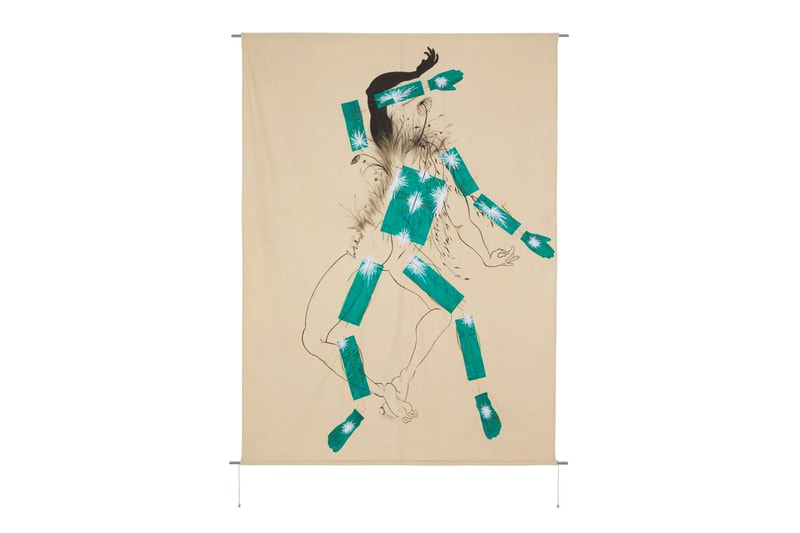 Craig Green Saelia Aparicio Wall Hanging medley Poison Ivy Walnut Tree nature hand stitch embroidery studio sketches anatomical human form