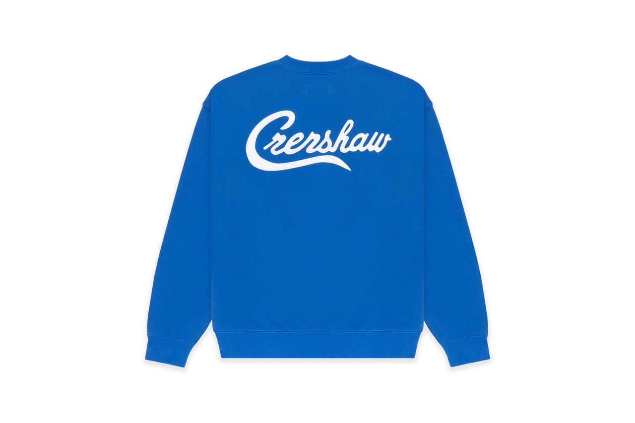 the marathon clothing fear of god essentials capsule collection nipsey hussle 08 crenshaw release retail pop up exhibition los angeles california sweatpants pullover crewnecks sweat shorts royal blue grey collaboration