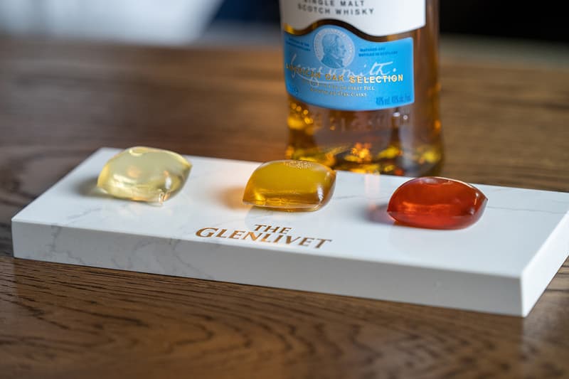 Glenlivet Scotch Capsules Gushers Cocktails London Cocktail Week Whiskey Single Malt Alex Kratena Tayēr + Elementary Pods Experience Biodegradable Sustainable Packaging Notpla Transluscent Design Food Beverage Consumption Alcohol
