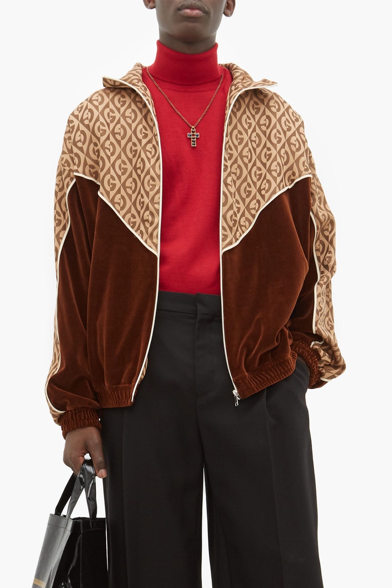 Gucci Jacquard Velour Track Pants Satin Jacket Brown Track Suit White Logo