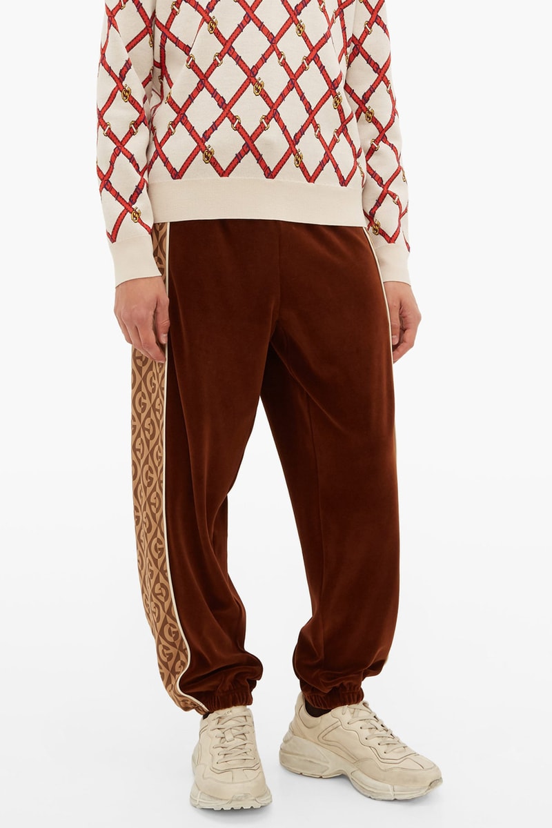 Gucci Jacquard Velour Track Pants Satin Jacket Brown Track Suit White Logo
