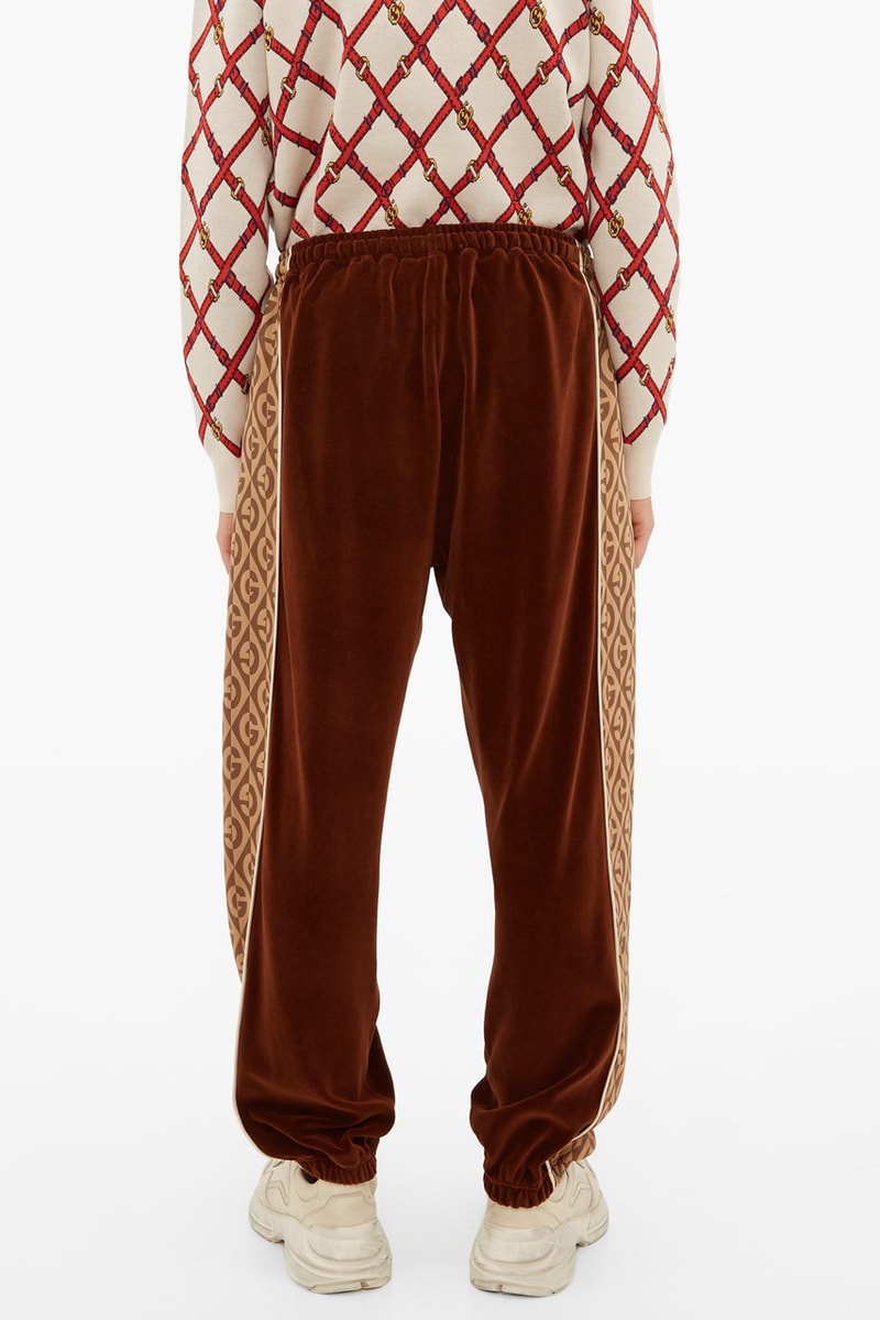 Gucci Jacquard Velour Track Pants Satin Jacket Brown Track Suit White Logo