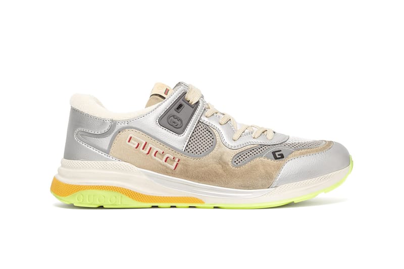 Gucci Drops Distressed Silver-Toned UltraPace Sneaker With '90s-Inspired Neon Details