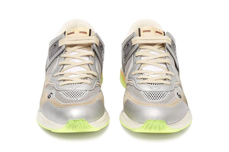 Gucci UltraPace Distressed Grey Leather Suede Sneakers Release Information First Look New Designer Italian Footwear Alessandro Michele Terry Towelling GG logo 