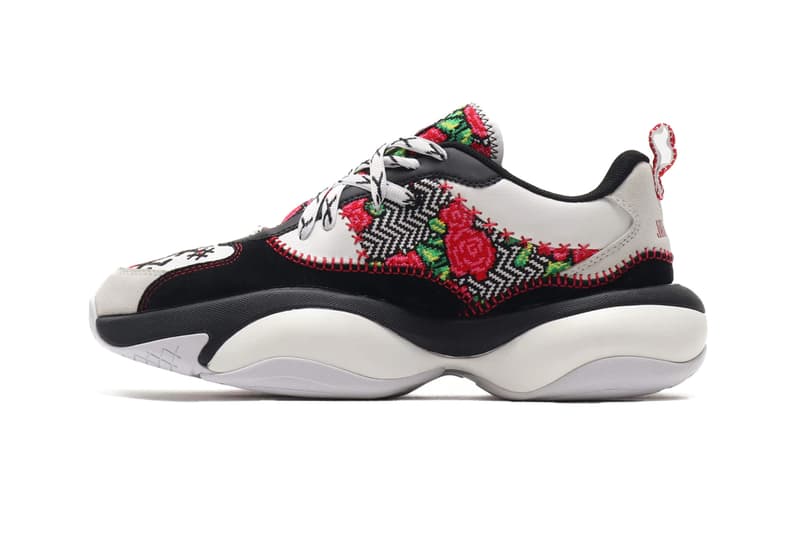 jahnkoy puma alteration rs x knit artist folk art white yellow green black red flower print collaboration clothing collection sneaker shoe footwear release date info buy drop