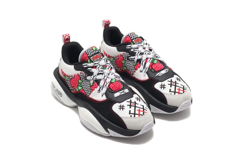 jahnkoy puma alteration rs x knit artist folk art white yellow green black red flower print collaboration clothing collection sneaker shoe footwear release date info buy drop