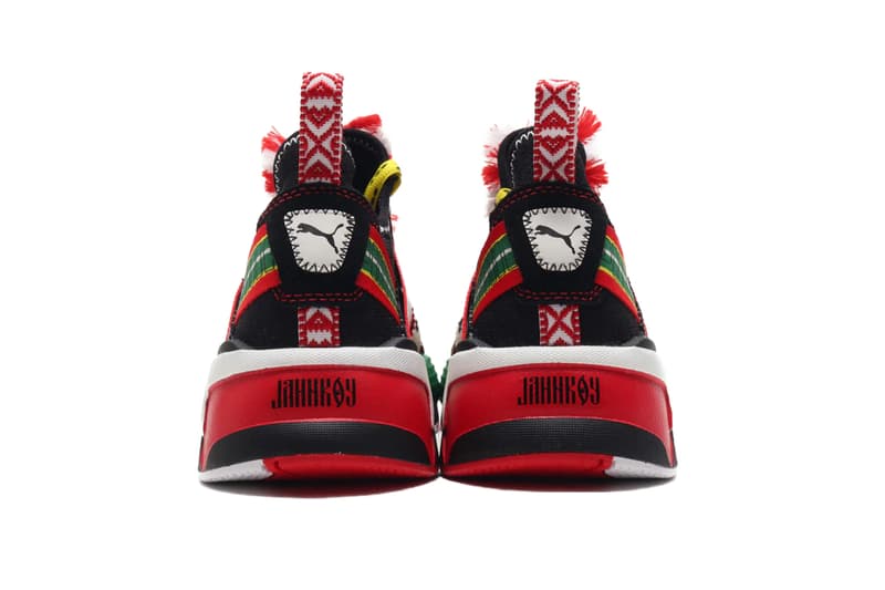 jahnkoy puma alteration rs x knit artist folk art white yellow green black red flower print collaboration clothing collection sneaker shoe footwear release date info buy drop