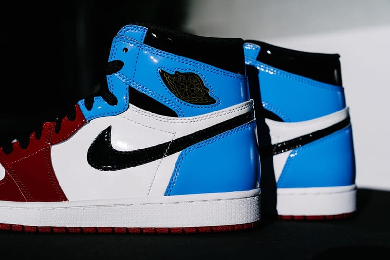 shiny red and blue jordan 1