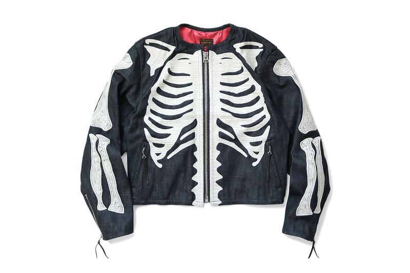 KAPITAL 12oz Denim Bone Crosby Jacket kountry skeleton arms embroidery black dye outerwear layers fall winter 2019 streetwear japanese