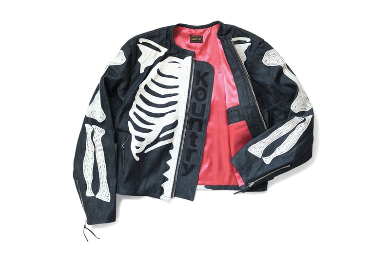 KAPITAL 12oz Denim Bone Crosby Jacket kountry skeleton arms embroidery black dye outerwear layers fall winter 2019 streetwear japanese