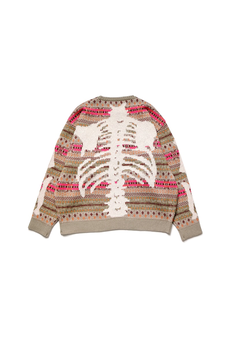 KAPITAL 7G Wool Fair Isle "Bone" Crew Sweater Vest Release Information October Fall Winter 2019 FW19 Spooky Season Skeleton Sweater Intarsia Knit Geometric Patterns
