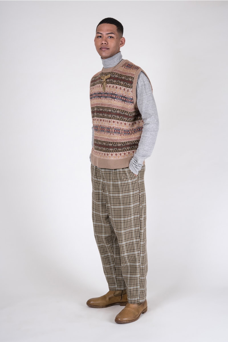KAPITAL 7G Wool Fair Isle "Bone" Crew Sweater Vest Release Information October Fall Winter 2019 FW19 Spooky Season Skeleton Sweater Intarsia Knit Geometric Patterns
