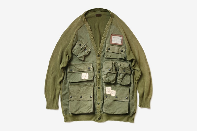 KAPITAL Chino Cotton Knit Game Cardigan Journey Remake Sweater military upcycled vintage washed faded utilitarian layers fall winter 2019 collection japanese