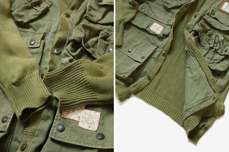 KAPITAL Chino Cotton Knit Game Cardigan Journey Remake Sweater military upcycled vintage washed faded utilitarian layers fall winter 2019 collection japanese