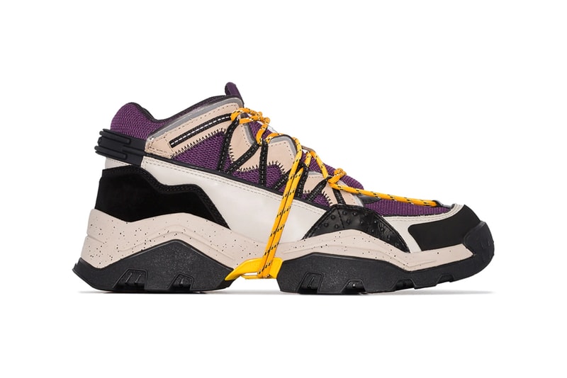kenzo inka multicolored sneakers purple yellow orange black colorway release fall october 2019 leather overlays lace up front rope ties reflective details 