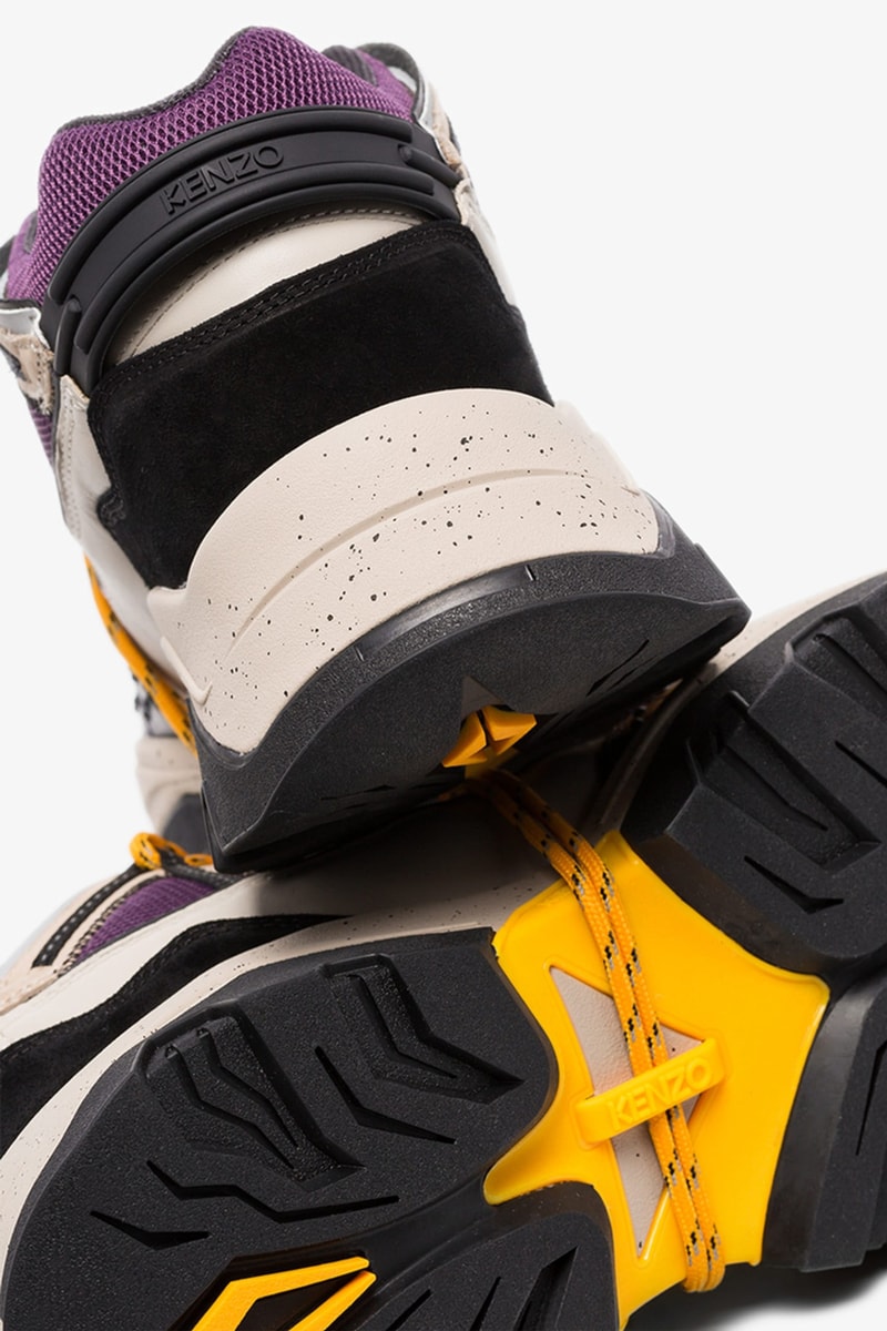 kenzo inka multicolored sneakers purple yellow orange black colorway release fall october 2019 leather overlays lace up front rope ties reflective details 