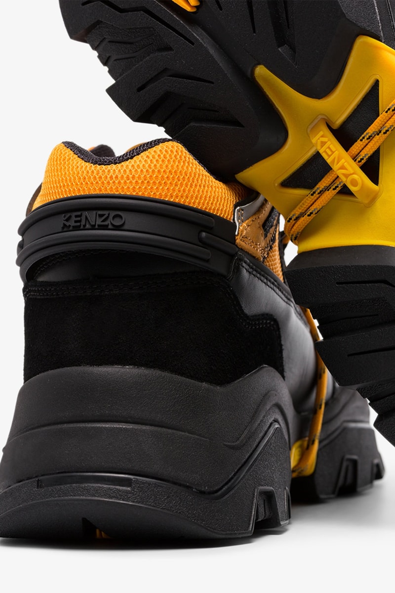 kenzo inka multicolored sneakers purple yellow orange black colorway release fall october 2019 leather overlays lace up front rope ties reflective details 