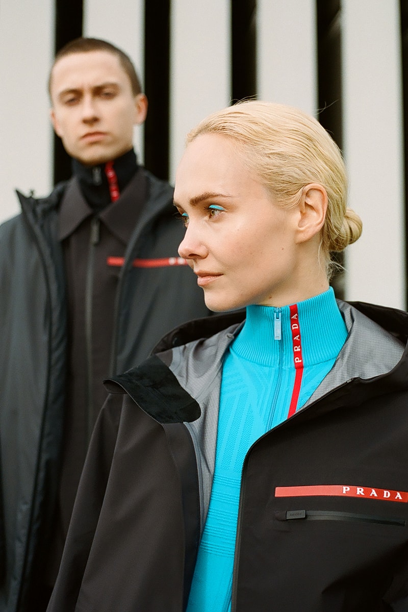 Prada Linea Rossa FW19 Collection Moscow KM20 Pop-Up Puffer Jackets Trousers Shoes Pink Blue Green Red Black Olga Karput Boulevard Depo