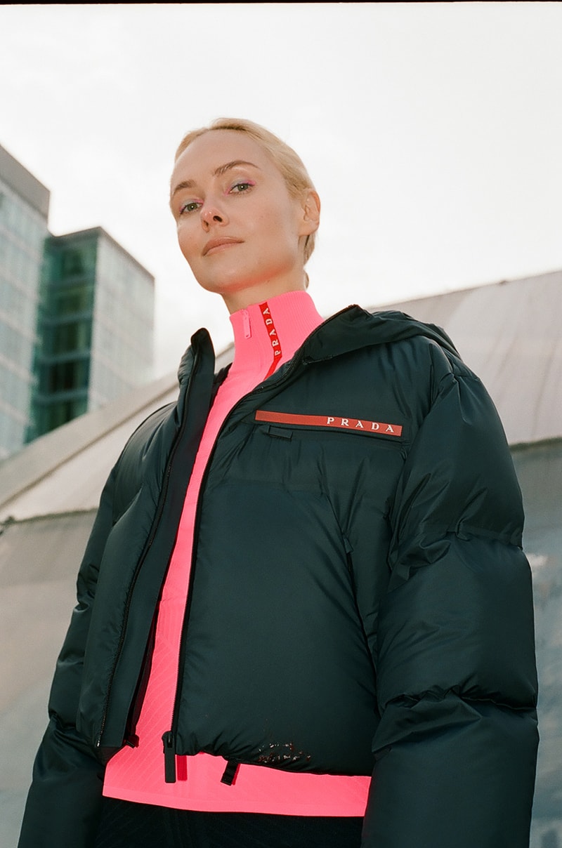 Prada Linea Rossa FW19 Collection Moscow KM20 Pop-Up Puffer Jackets Trousers Shoes Pink Blue Green Red Black Olga Karput Boulevard Depo