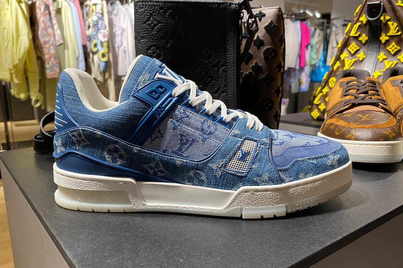 Louis Vuitton Low-Top LV 408 Trainer Denim Blue Monogram First Look Closer Sneak Peak Spring Summer 2020 SS20 Virgil Abloh Designed French Fashion House All Over Print Footwear Sneaker Release Information