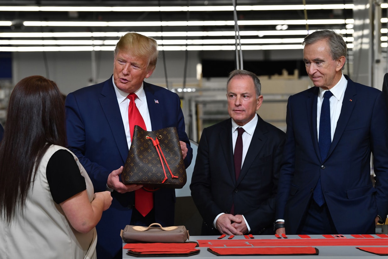 louis vuitton texas leather factory opening bags donald trump virgil abloh Bernard Arnault